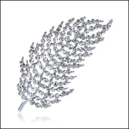 Pins Brooches Jewellery Fashion Feather Hollow Out Crystal Leaf Brooch Bride Wedding Pins Drop Delivery 2021 Ehj8Y
