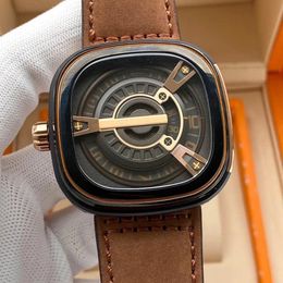 Mens Watch Automatic Mechanical Watches 47mm Business Wristwatches Seven Wristwatch Leather Strap Montre de Luxe