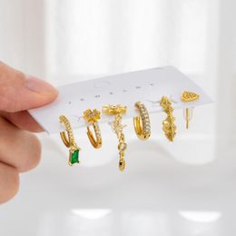 Hoop & Huggie Fashion 6 Piece Set Christmas Earrings Green Zircon Jewellery Punk Pendant For Women GiftHoop