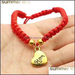 Charm Bracelets Jewellery New Handmade Heart Mom Braided Bracelet Red Thread String I Love You Rope For Mothers Day Gifts Women Drop Delivery