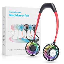 Portable USB Rechargeable Fan Hands-free Lazy Neck Hanging Dual Cooling Mini Fan Sport 360 Degree Rotating Hanging Fan DHL Fast