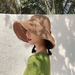 Wide Brim Hats Fashion Women Summer Visors Hat Foldable Sun Bowknot Beach Chapeau Femme UV Protection Caps Collapsible Straw Elob22