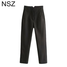 NSZ Women Solid Office Lady Harem Pants High Waist Work Suit Chic Elegant Fashion Trousers Pencil 220325