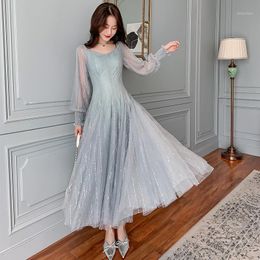 Casual Dresses Summer Sequin Fairy Dress Women Elegant Sleeve Korean Slim Solid Maxi Temperament Club Party 2022