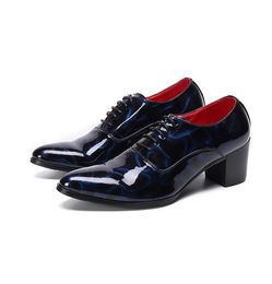 Shinny Patent Leather Shoes For Men Lace Up Oxford Shoes Pointed Toe Mens Shoes Dressed High Heel Party Oxfords Mixed Colours