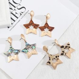 Dangle & Chandelier Fashion Five Point Star Charm Abalone Shell Pattern Paper Leopard Print Earrings Gold Brincos Brand Jewelry WomenDangle