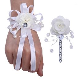 Decorative Flowers & Wreaths Bride Wrist Flower Ladies Wristband Groom Suit Pin Men's Corsage Ivory DIY Party Wedding Dress Accessories T054