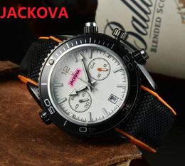 Two Eyes Arrow Pins Mens Sports Watches 43mm Quartz Movement Male Time Clock Watch Full Functional Nylon Fabric sapphire scratch resistant glass Wristwatch