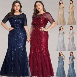 Robe Longue Elegant Mermaid O Neck Short Sleeve Summer Maxi Dress Bodycon Plus Size Dress Woman Party Night Robe Femme Vestidos 210322