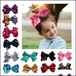 Hair Clips Barrettes Jewellery Baby Sequins Kids Bow Hairpin Cotton Clip Children Bows Girls Boutique Accessories 15 Colours 10Cm/4 Inches Dr