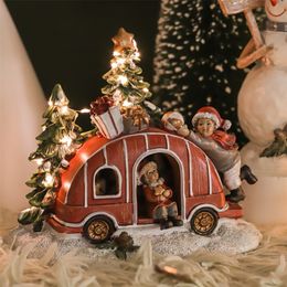 Christmas Decorations For Home Village Houses Set Figures Tree/Snowman/Santa Scene With Night Lights Crystal Ball Xmas Gifts 220518