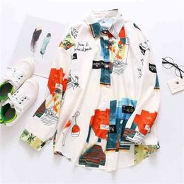 Spring Summer loose Blouse Shirt Female Printing Full Sleeve Long Shirts Women Tops Ladies Clothing 210702