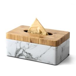 Tissue Boxes & Napkins Nordic Ins Home Creative Box Living Room Coffee Table Napkin El Restaurant Decor Wood Marble Pattern PU Leather