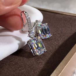 Dangle & Chandelier Au750 Gold Women Stud Drop Hoop Earrings Moissanite Diamonds Rectangle Emerald Wedding Party Engagement Anniversary Tren