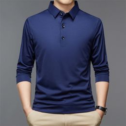 Men Polo Shirt Casual Business Tops Solid Polos Shirts Mens Long Sleeve Polo Homme Fashion Korean Slim Lapel Tee 220408