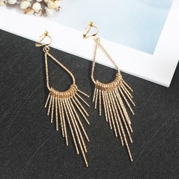 Clip-on & Screw Back Fashion Statement Non Pierced Clip On Earrings 2022 Metal Geometric Tassel For Women Modern Jewelry