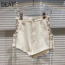 DEAT Women Side Chain Perforation Personality Denim Shorts High Waist Fashion Temperament Spring Summer 11D925 210709
