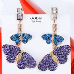 Dangle & Chandelier GODKI Luxury Butterfly Long Earrings For Women Wedding Cubic Zircon Crystal CZ Dubai Bridal Earring Fashion Jewelry 2022