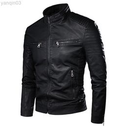 Men Autumn New Causal Vintage Leather Jacket Men Spring Outfit Design Motor Biker Pocket Pu Leather Jacket Men L220801