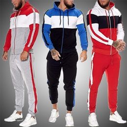 Spring Autumn Men's Hooded Patchwork Sports Hoodeis Set Fashion Casual Jogger Sweatshirts Pants Suit Men Tracksuit 2 Pieces 220406