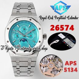 APSF apstt26574 Perpetual Calendar Cal.5134 aps5134 Automatic Mens Watch 41MM Superlumed Blue Textured Dial Moon Phase Stainless Steel Bracelet eternity Watches