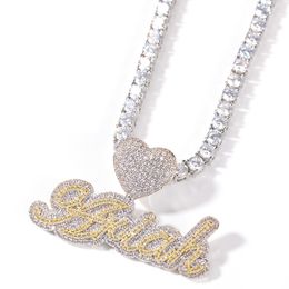 Custom Name Letter Pendant Heart Buckle Iced Out White Pink CZ Letters Necklace Tennis Chain Hiphop Jewellery
