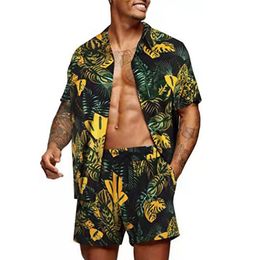 Mens Tracksuits Summer Hawaii Print Sets Men Short Sleeve Shirt Shorts Two Piece Clothing Set Casual Palm Tree Floral Beach Suit