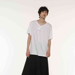 Summer new fashion men's T-shirt white loose suture casual large size top trendy men versatile L220704