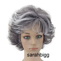 grey wavy hair Australia - WoodFestival Grandmother grey short wig ombre wavy synthetic wigs curly african american women heat resistant fiber hair old 63GH 63GH
