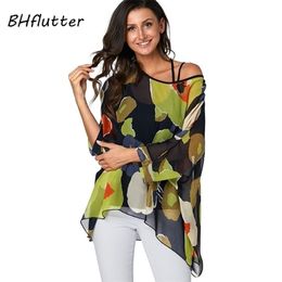 BHflutter Women Blouses Plus Size Style Batwing Casual Summer Blouse Shirt Woman Boho Chiffon Shirts Tops Chemise Femme 210326