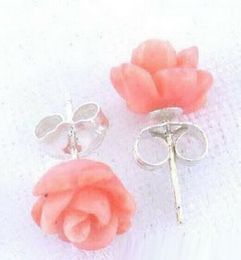 -5Pair rosa vermelho sintético coral rosa flor 18kwgp brincos de garanhão feminino menina