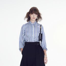 Women's Blouses & Shirts Blue And White Striped Shirt 2022 Spring Summer Fashion Simple Slim Commuter Loose Straight Top WomenWomen's