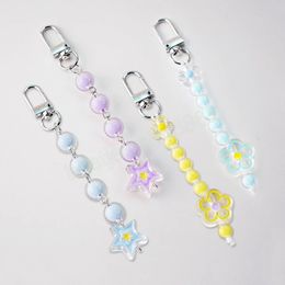 Colorful Acrylic Beaded Keychains Lanyard Flowers Beads Sweet Cellphone Chains Keychain Anti-Lost Fashion Accessories