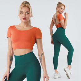 Yoga Clothes Beautiful back short sleeve nude hip lifting Yoga suit Sportswear Women Running Sets Training Workout Fitness