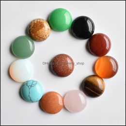 Stone Loose Beads Jewelry Natural 16Mm Round Opal Rose Quartz Tigers Eye Turquoise Cabochons Flat Back For Necklace Dhgar