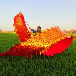 8m Party Supplies Gold Stamp Dragon Dance Ribbon With Head For Adults Traditional Performance Props Square Practise Toys Festival Gift Fitness Products Props