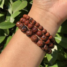 Beaded Strands Natural 128 Faceted Red Mahogany Obsidian Bracelet Round Bead Crystal Healing Stones For Women And Men Jewellery Fawn22