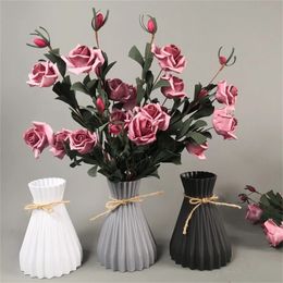 Modern Plastic Vases Imitation Ceramic Flower Pot Vase Basket Wedding Party Home Garden Decoration Artificial Flower Arrangement 210409