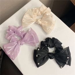 Korean Style head rope women hair accessories fashion big bowknot pearl hairbands femme sweet Soli d Color ponytail holder