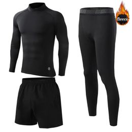 Gym Clothing Men's Fleece Thermal Underwear Leggings Children's Winter Jogging Quick Dry Training Clothes Compression Tights Sports