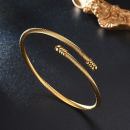 Stainless Steel Twist Bangle cuff Gold Open adjustable Bracelet wristband for women Fashion fine Jewellery will and sandy