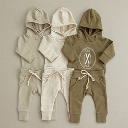 Kids Cotton Kintting Clothing Sets Baby Boys Girls Spring Autumn Loose Tracksuit Hoodie+Pants 2PCS Sets Clothes Outfits 220509
