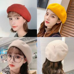 Berets Lady Spring Winter Hat Painter Style Women Wool Vintage Solid Colour Caps Female Bonnet Warm Walking CapBerets