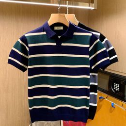 Men's Polos Top Grade Summer Fashion Striped Knitted Sweaters Short Sleeve Tees Tops Men Shirt Casual Lapel Turn-down Collar C49Men's Men'sM