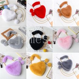 Faux Fur Winter Women Coin Purses Cute Plush Ladies Heart Shaped Shoulder Bag Female Clutch Purse Love Handbags Messenger Bag DE408