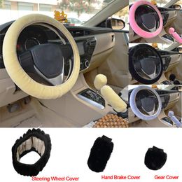 Steering Wheel Covers Soft Steering-wheel Plush Car Cover Winter Faux Stop Lever Hand Brake Wool Interior AccessoriesSteeringSteering