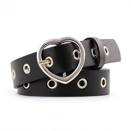 Belts OLOME Vintage 2.5cm Wide Eyelet Grommet Belt Leather Women Pink Black White Heart Buckle Silver Waist Female Jeans