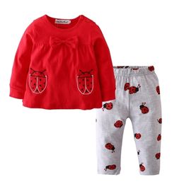 Autumn winter Baby Girls Clothes Suit Cotton Red Long sleeve TopsPants born Baby Clothing Set Toddler Outfits LJ201223