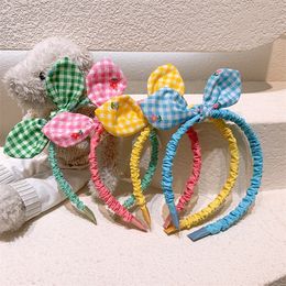 2022 New Fashion Korean Children's Cute Adjustable Plaid Fabric Rabbit Ears Headband Sweet Girl Princess Folds Hairband Headwear