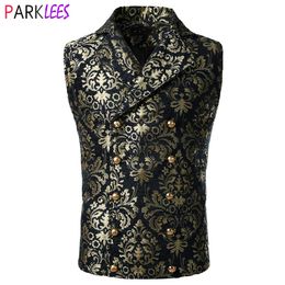 Men's Victorian Steampunk Vest Double Breasted Damask Tapestry Waistcoat Men Gothic Aristocrat Wedding Party Cosplay Gilet Homme 220725